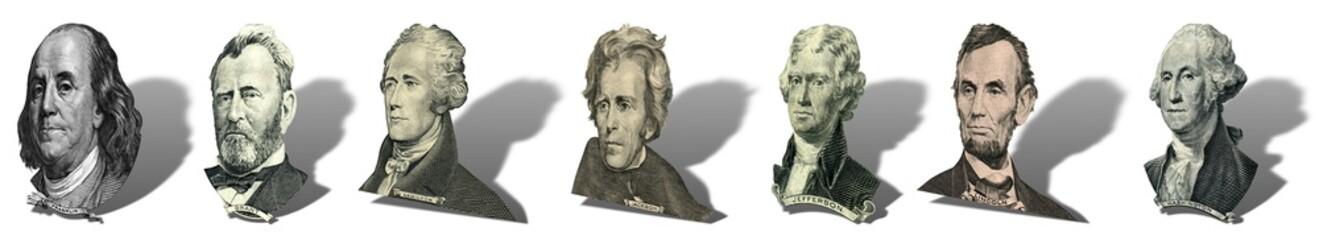 Portraits of presidents and politicians from dollars