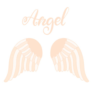 Angel wings icon with hand lettering word angel