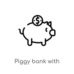 outline piggy bank with coin vector icon. isolated black simple line element illustration from commerce concept. editable vector stroke piggy bank with coin icon on white background
