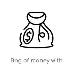 outline bag of money with dollar vector icon. isolated black simple line element illustration from commerce concept. editable vector stroke bag of money with dollar icon on white background