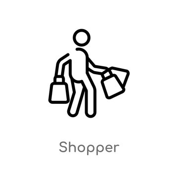 outline shopper vector icon. isolated black simple line element illustration from commerce concept. editable vector stroke shopper icon on white background