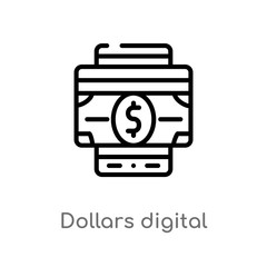 outline dollars digital commerce vector icon. isolated black simple line element illustration from commerce concept. editable vector stroke dollars digital commerce icon on white background
