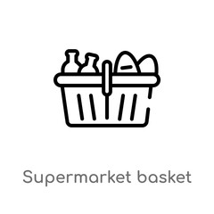 outline supermarket basket vector icon. isolated black simple line element illustration from commerce concept. editable vector stroke supermarket basket icon on white background