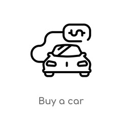 outline buy a car vector icon. isolated black simple line element illustration from commerce concept. editable vector stroke buy a car icon on white background