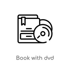 outline book with dvd vector icon. isolated black simple line element illustration from commerce concept. editable vector stroke book with dvd icon on white background