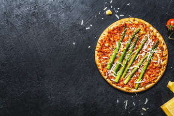Tasty italian pizza with tomato sauce and parmesan