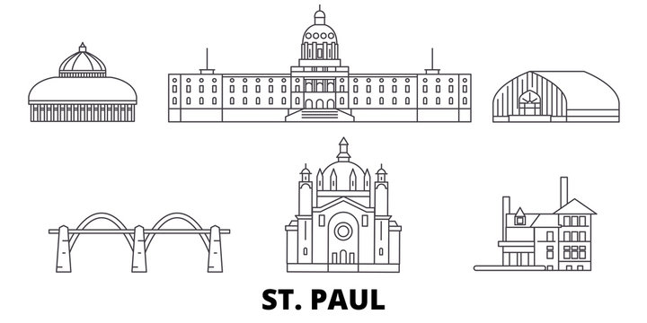 United States, St. Paul flat travel skyline set. United States, St. Paul black city vector panorama, illustration, travel sights, landmarks, streets.