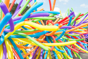 Close up on rainbow balloons on the Prague Gay Pride parade. © Bougie Banana