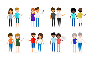 Couple Man Woman Relationship Gay LGBT Boyfriend Girlfriend Love Character in Casual Cloth Isolated Set