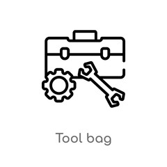 outline tool bag vector icon. isolated black simple line element illustration from construction concept. editable vector stroke tool bag icon on white background