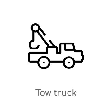 outline tow truck vector icon. isolated black simple line element illustration from construction concept. editable vector stroke tow truck icon on white background