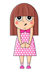 Cute cartoon girl with surprised emotions. Vector illustration.