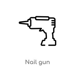 outline nail gun vector icon. isolated black simple line element illustration from construction concept. editable vector stroke nail gun icon on white background