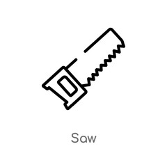 outline saw vector icon. isolated black simple line element illustration from construction tools concept. editable vector stroke saw icon on white background