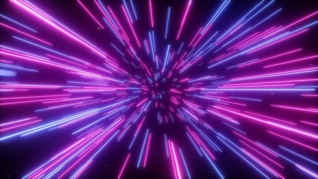 Seamless loop 4k cg cnimation of abstract creative cosmic background. Hyper jump into another galaxy. Speed of light, neon glowing rays in motion. Beautiful fireworks, colorful explosion, big bang.