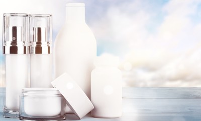 Set of cosmetic products in  containers isolated