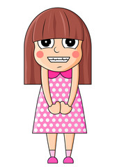 Cute cartoon girl with mischievous emotions. Vector illustration.