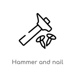 outline hammer and nail vector icon. isolated black simple line element illustration from tools concept. editable vector stroke hammer and nail icon on white background