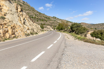 Paved road next to Rubielos de Mora town, province of Teruel, Aragon, Spain