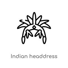 outline indian headdress vector icon. isolated black simple line element illustration from culture concept. editable vector stroke indian headdress icon on white background