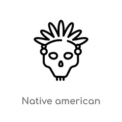 outline native american skull vector icon. isolated black simple line element illustration from culture concept. editable vector stroke native american skull icon on white background