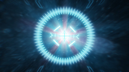 Futuristic HUD sight on an abstract background with highlights.