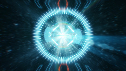 Futuristic HUD sight on an abstract background with highlights.