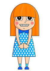 Cute cartoon girl with mischievous emotions. Vector illustration.