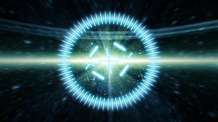 Futuristic HUD sight on an abstract background with highlights.