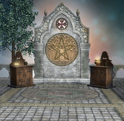 Old pagan altar and two vases - 3D illustration