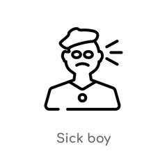 outline sick boy vector icon. isolated black simple line element illustration from dentist concept. editable vector stroke sick boy icon on white background