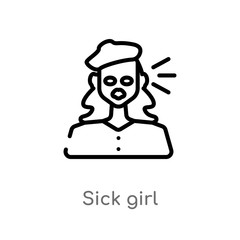 outline sick girl vector icon. isolated black simple line element illustration from dentist concept. editable vector stroke sick girl icon on white background