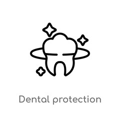 outline dental protection vector icon. isolated black simple line element illustration from dentist concept. editable vector stroke dental protection icon on white background