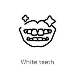 outline white teeth vector icon. isolated black simple line element illustration from dentist concept. editable vector stroke white teeth icon on white background
