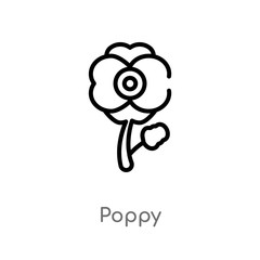 outline poppy vector icon. isolated black simple line element illustration from desert concept. editable vector stroke poppy icon on white background