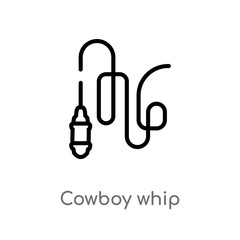 outline cowboy whip vector icon. isolated black simple line element illustration from desert concept. editable vector stroke cowboy whip icon on white background