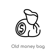 outline old money bag vector icon. isolated black simple line element illustration from desert concept. editable vector stroke old money bag icon on white background