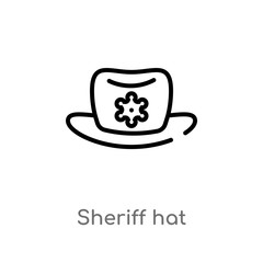 outline sheriff hat vector icon. isolated black simple line element illustration from desert concept. editable vector stroke sheriff hat icon on white background