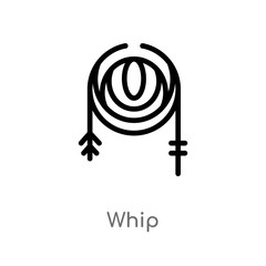 outline whip vector icon. isolated black simple line element illustration from desert concept. editable vector stroke whip icon on white background