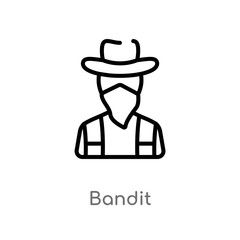 outline bandit vector icon. isolated black simple line element illustration from wild west concept. editable vector stroke bandit icon on white background