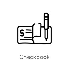 outline checkbook vector icon. isolated black simple line element illustration from digital economy concept. editable vector stroke checkbook icon on white background