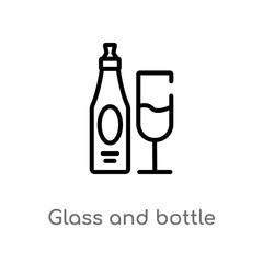 outline glass and bottle of wine vector icon. isolated black simple line element illustration from drinks concept. editable vector stroke glass and bottle of wine icon on white background