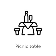 outline picnic table vector icon. isolated black simple line element illustration from drinks concept. editable vector stroke picnic table icon on white background