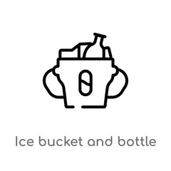 outline ice bucket and bottle vector icon. isolated black simple line element illustration from drinks concept. editable vector stroke ice bucket and bottle icon on white background