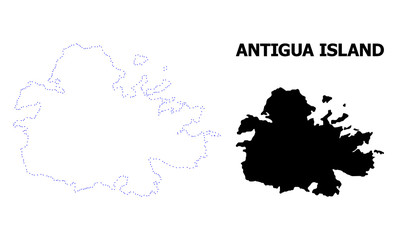 Vector Contour Dotted Map of Antigua Island with Caption