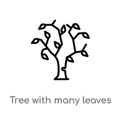 outline tree with many leaves vector icon. isolated black simple line element illustration from ecology concept. editable vector stroke tree with many leaves icon on white background