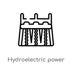 outline hydroelectric power station vector icon. isolated black simple line element illustration from ecology concept. editable vector stroke hydroelectric power station icon on white background