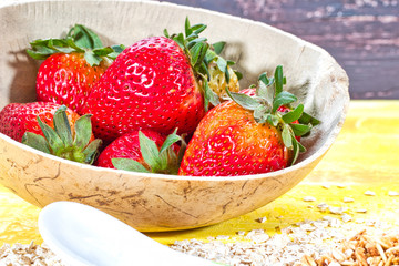 Breakfast with strawberries and cereals