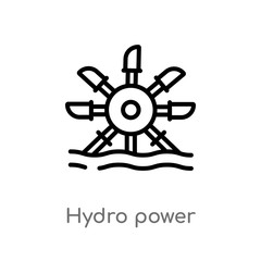 Obraz premium outline hydro power vector icon. isolated black simple line element illustration from ecology concept. editable vector stroke hydro power icon on white background