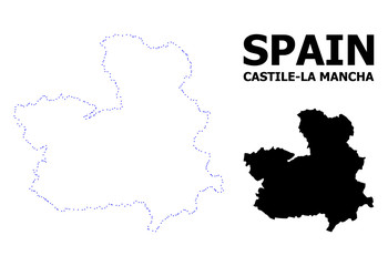 Vector Contour Dotted Map of Castile-La Mancha Province with Name